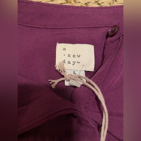 a new day Women’s Long Sleeve Button Down Pleated Purple Blouse Size L - Picture 2 of 9